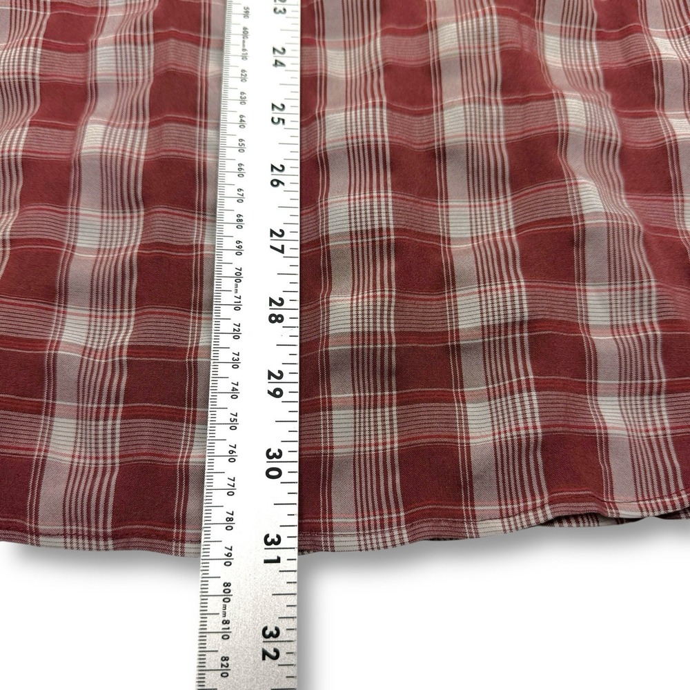 Columbia Men's XL Plaid Shirt Long Sleeve Zip Chest Pocket Maroon Tan Poly Blend - Picture 9 of 10
